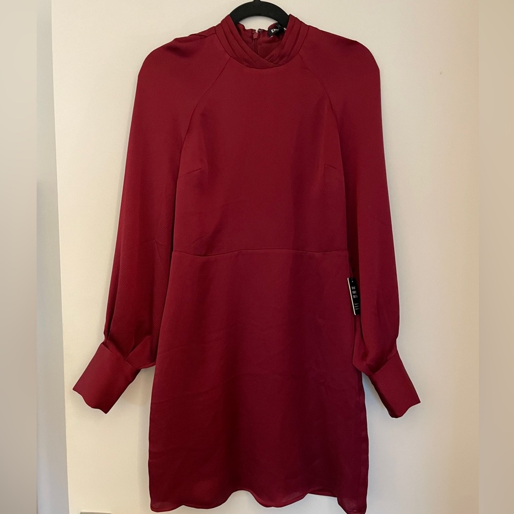 Satin Mock Neck Long-sleeve Dress